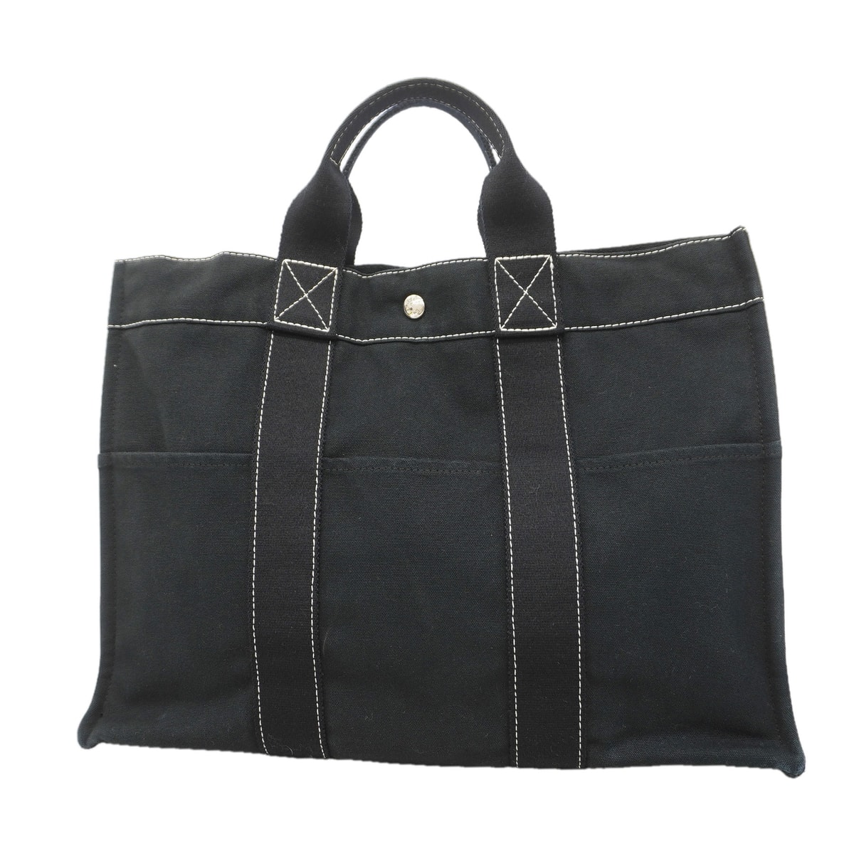 【6ic3511】エルメス トートバッグ ドーヴィルMM キャンバス ブラック シルバー金具【中古】メンズ レディース ユニセックス