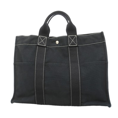 【6ic3511】エルメス トートバッグ ドーヴィルMM キャンバス ブラック シルバー金具【中古】メンズ レディース ユニセックス