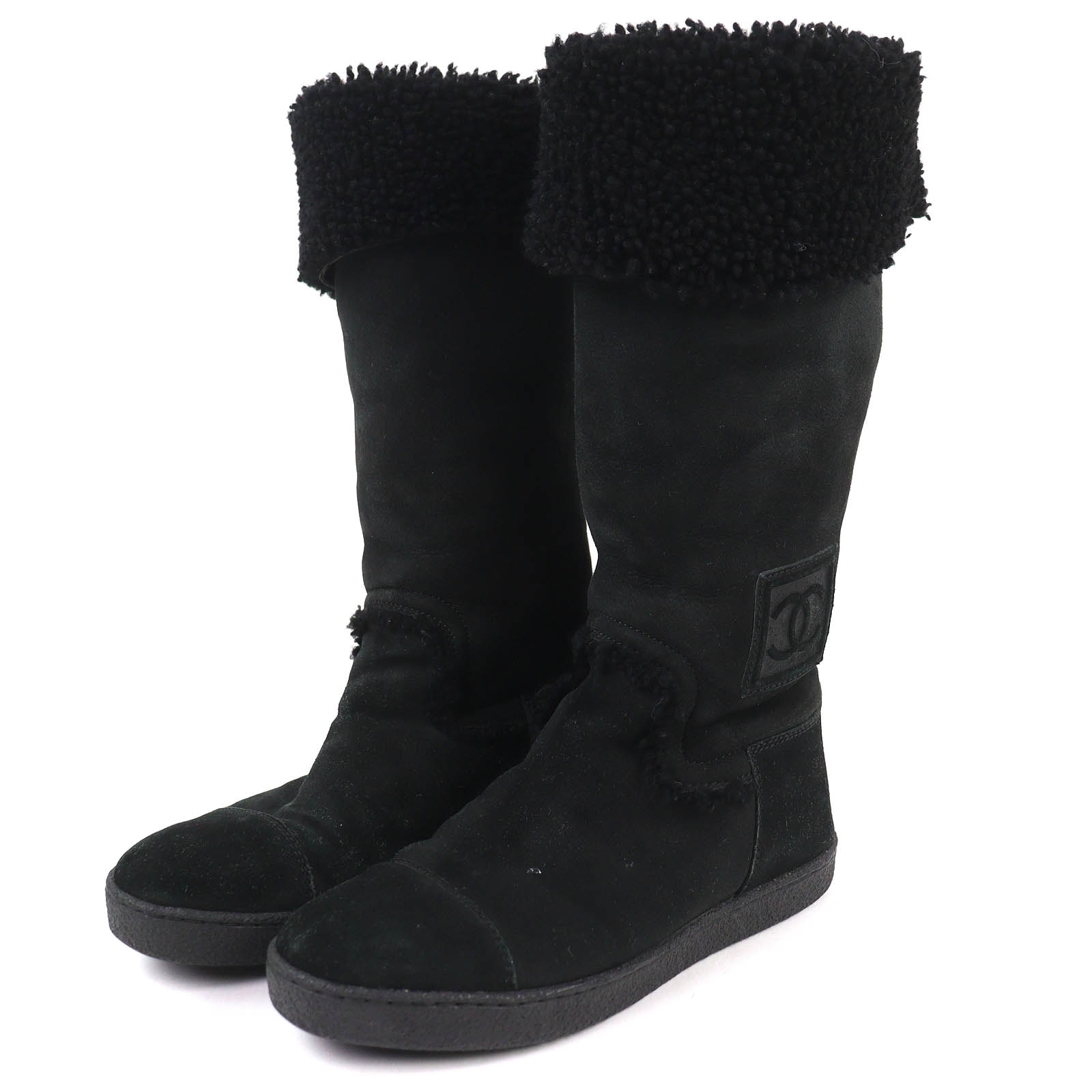 美品 シャネル ココマーク ムートンブーツ ロング 黒 37.5 G26278