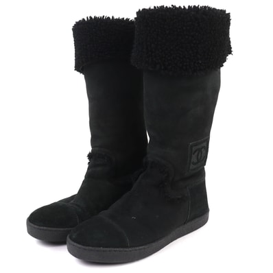 美品 シャネル ココマーク ムートンブーツ ロング 黒 37.5 G26278