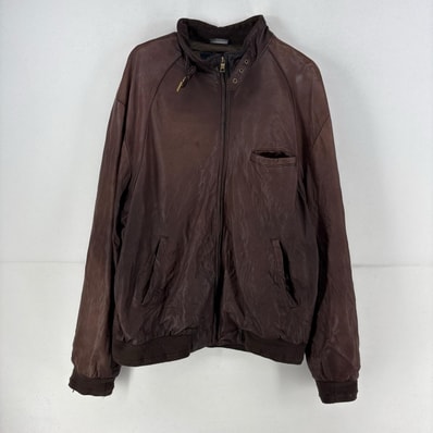 古着 ノーティカ NAUTICA ジャケット フルジップ チンストラップ スウィングトップ レザー ブルゾン 2XL ブラウン 無地 メンズ