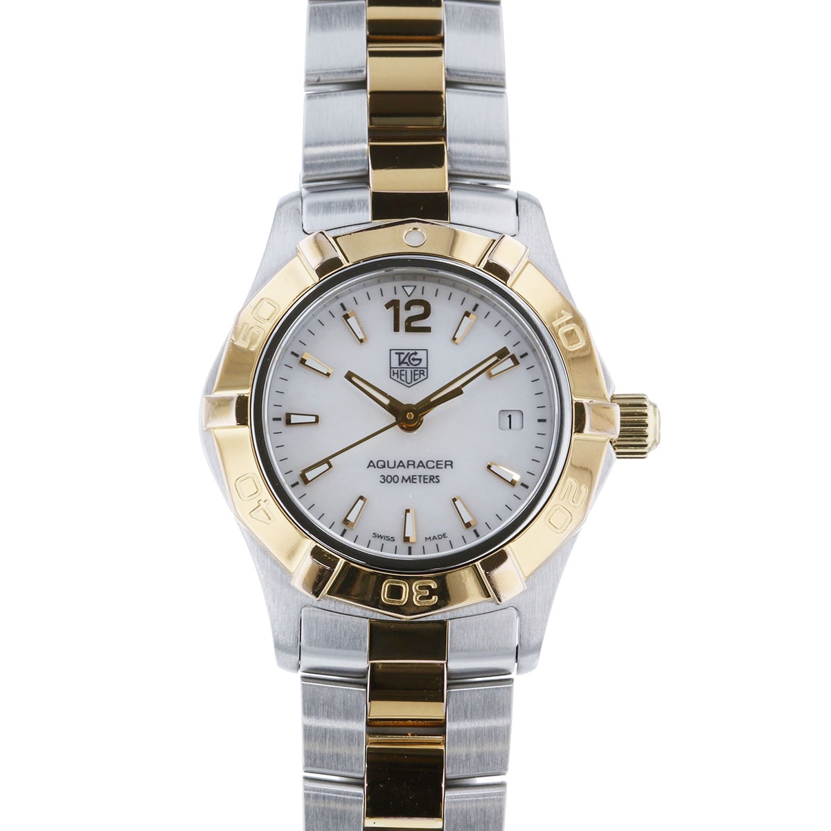 TAG HEUER タグホイヤー アクアレーサー デイト 300M シェル文字盤 腕時計 WAF1424.BB0825 ステンレス シルバー ホワイト ゴールド クオーツ  レディース【中古】
