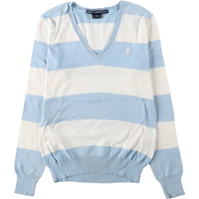 古着 ラルフローレン Ralph Lauren RALPH LAUREN SPORT ボーダー柄 Vネック ピマコットンニットセーター レディースM相当/eaa670451