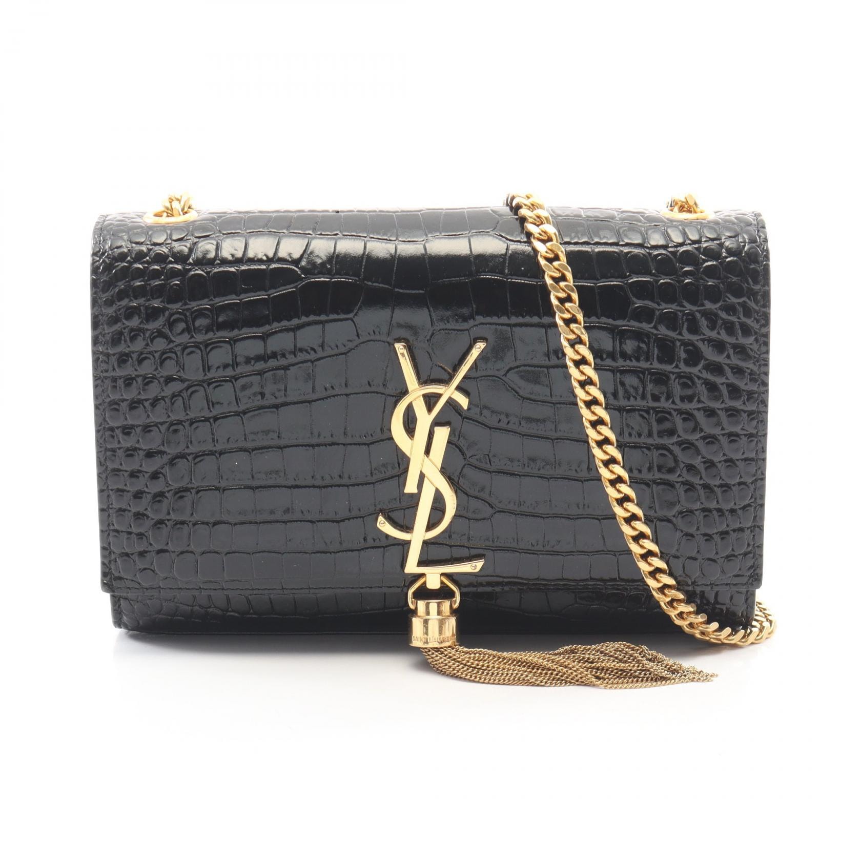 サンローランパリ SAINT LAURENT PARIS KATE ケイト スモール クロコ型押し ショルダーバッグ バッグ レザー レディース ブラック系 474366 【中古】