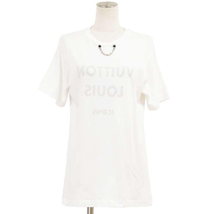 【美品】LOUIS VUITTON ルイ・ヴィトン カットソー サイズ L レディース チェーン ロゴ プリント インサイドアウト トップス ホワイト 白 イタリア製