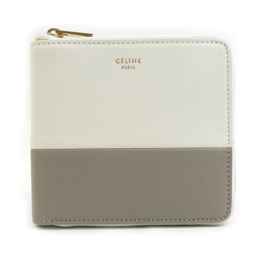セリーヌ CELINE 二つ折り財布 レザー グレー×アイボリー レディース【中古】 56445k