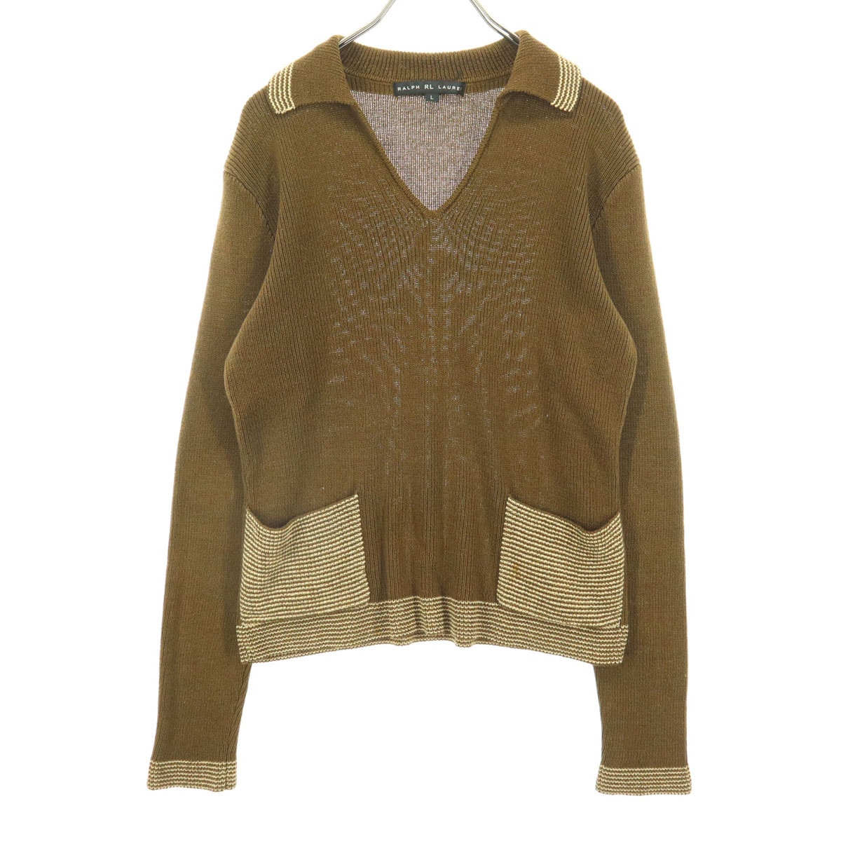 RALPH LAUREN ラルフローレン 長袖 スキッパー コットン ニット L ブラウン系
