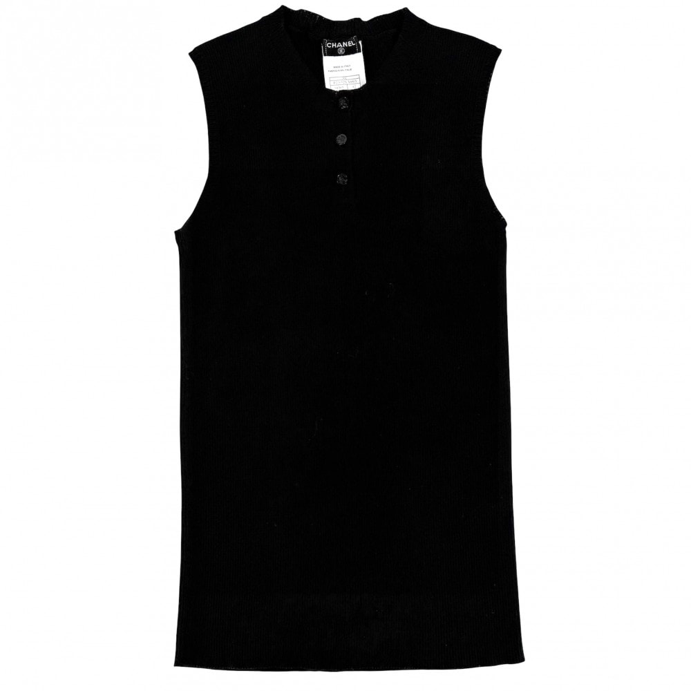 CHANEL シャネル タンクトップ ノースリーブ アパレル 服 トップス 42 ブラック 黒 コットン レディース 夏 美品【中古品】