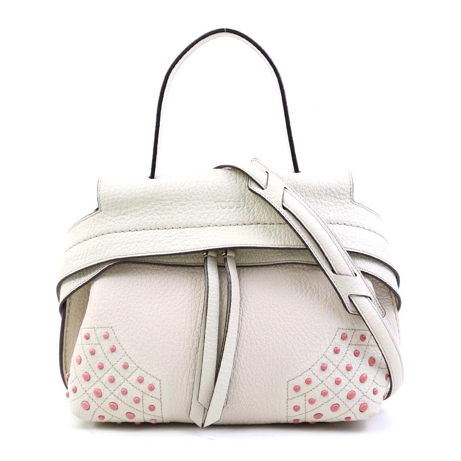 トッズ TOD’S ハンドバッグ ショルダーバッグ レザー アイボリー×ライトピンク レディース【中古】 h31676a