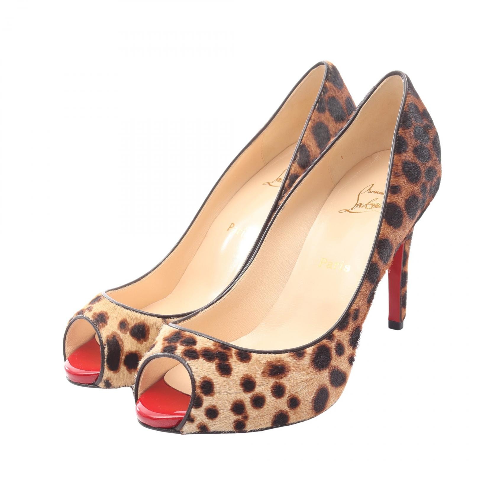 クリスチャンルブタン Christian Louboutin オープントゥ パンプス 靴 レザー レディース ベージュ系 / ブラウン系 【中古】