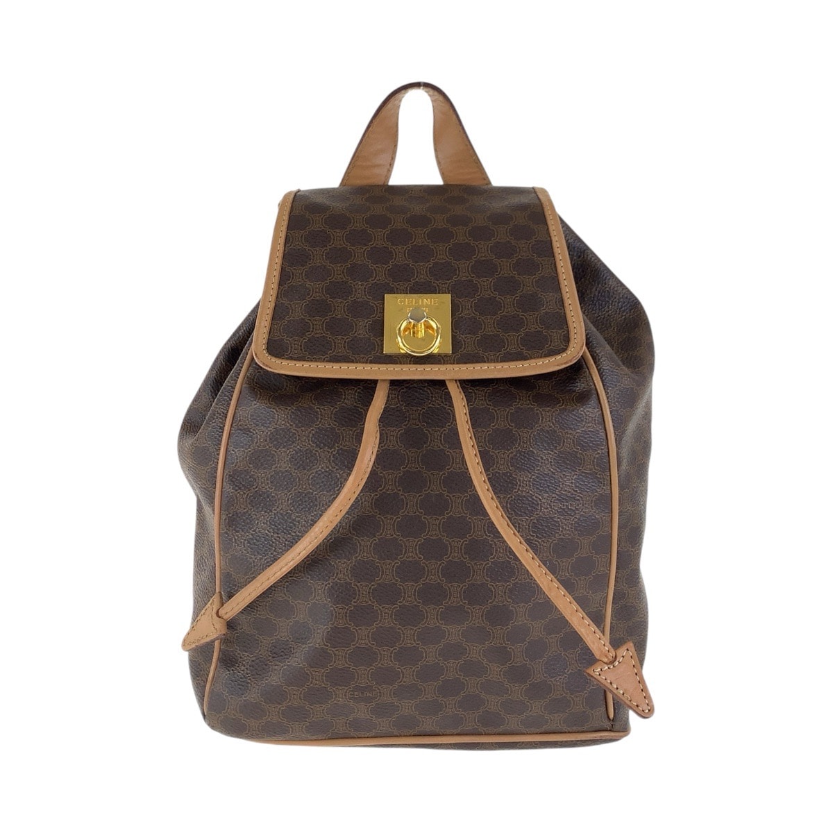 美品 CELINE セリーヌ ヴィンテージ マカダム ブラウン ゴールド金具 PVC レザー/ リュック・デイパック バックパック 500581 【中古】