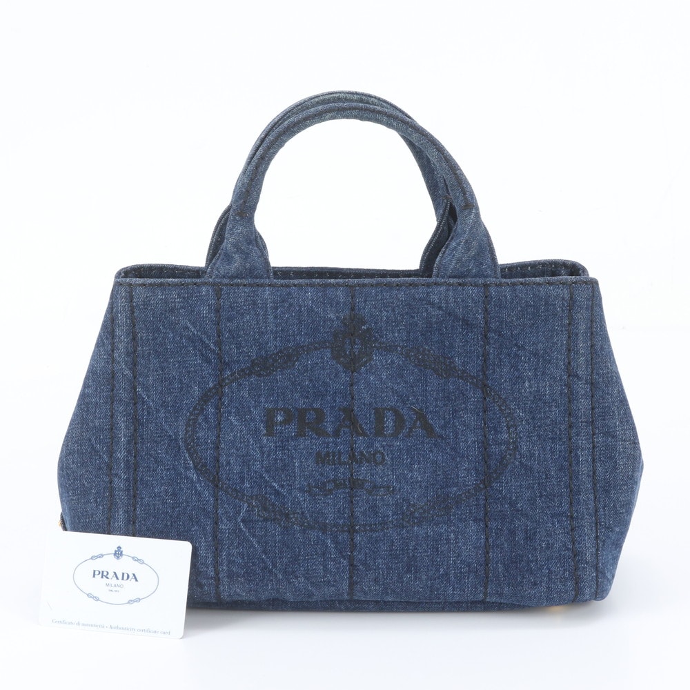 ■極美品 プラダカナパ デニム BN2439 トート バッグ