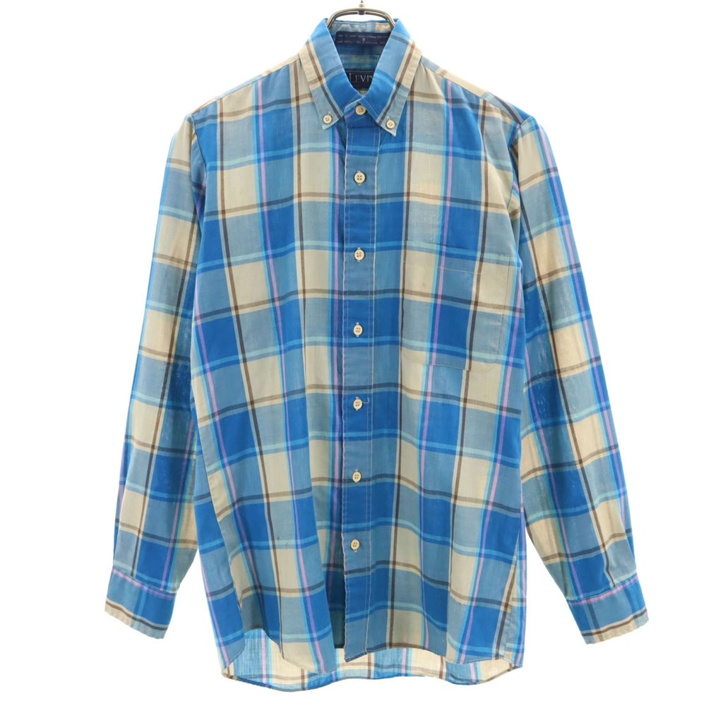 Levi's リーバイス 80s ヴィンテージ チェック柄 長袖 ボタンダウンシャツ S ブルー系