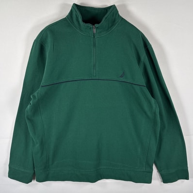 古着 ノーティカ NAUTICA スウェット ハーフジップ トレーナー ワンポイントロゴ刺繍 大きいサイズ プルオーバー XL グリーン メンズ