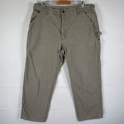 古着 カーハート Carhartt ワークパンツ ダック地 ペインター ジップ ワンポイントロゴ w42 L32 グレー メンズ