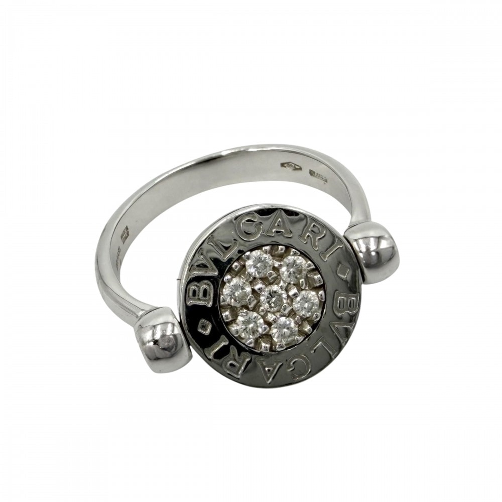 BVLGARI ブルガリ 指輪 ブルガリブルガリ  フリップ リング ジュエリー アクセサリー K18ホワイトゴールド    オニキス 約4.5号 シルバー ブラック 黒 レディース 約5.2g【中古品】