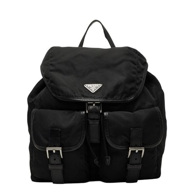 プラダ 三角ロゴプレート ヴェラ スポーツ リュック デイパック バックパック BZ0001 ブラック レザー テスートナイロン レディース PRADA 【中古】