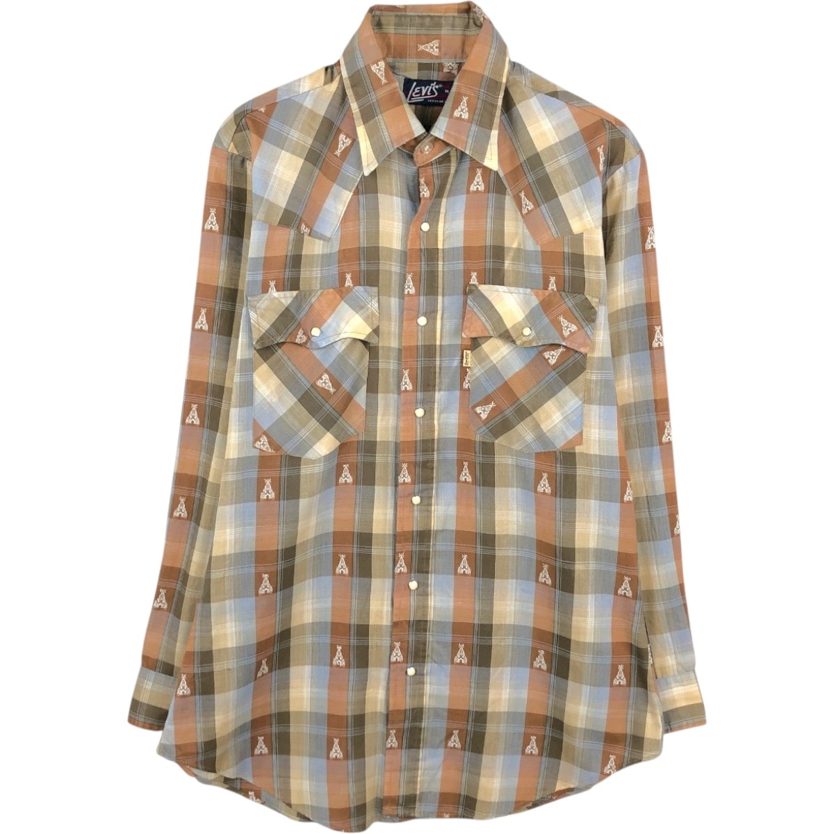 古着 70~80年代 リーバイス Levi's REGULAR FIT 総柄 チェック柄 長袖 ウエスタンシャツ メンズM相当 ヴィンテージ/eaa663083