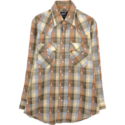 古着 70~80年代 リーバイス Levi's REGULAR FIT 総柄 チェック柄 長袖 ウエスタンシャツ メンズM相当 ヴィンテージ/eaa663083