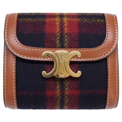 セリーヌ 【新品同様】24年製 10D782GEO.14ML SMALL FLAP WALLET タータンチェック/カーフスキン トリオンフ スモール フラップウォレット