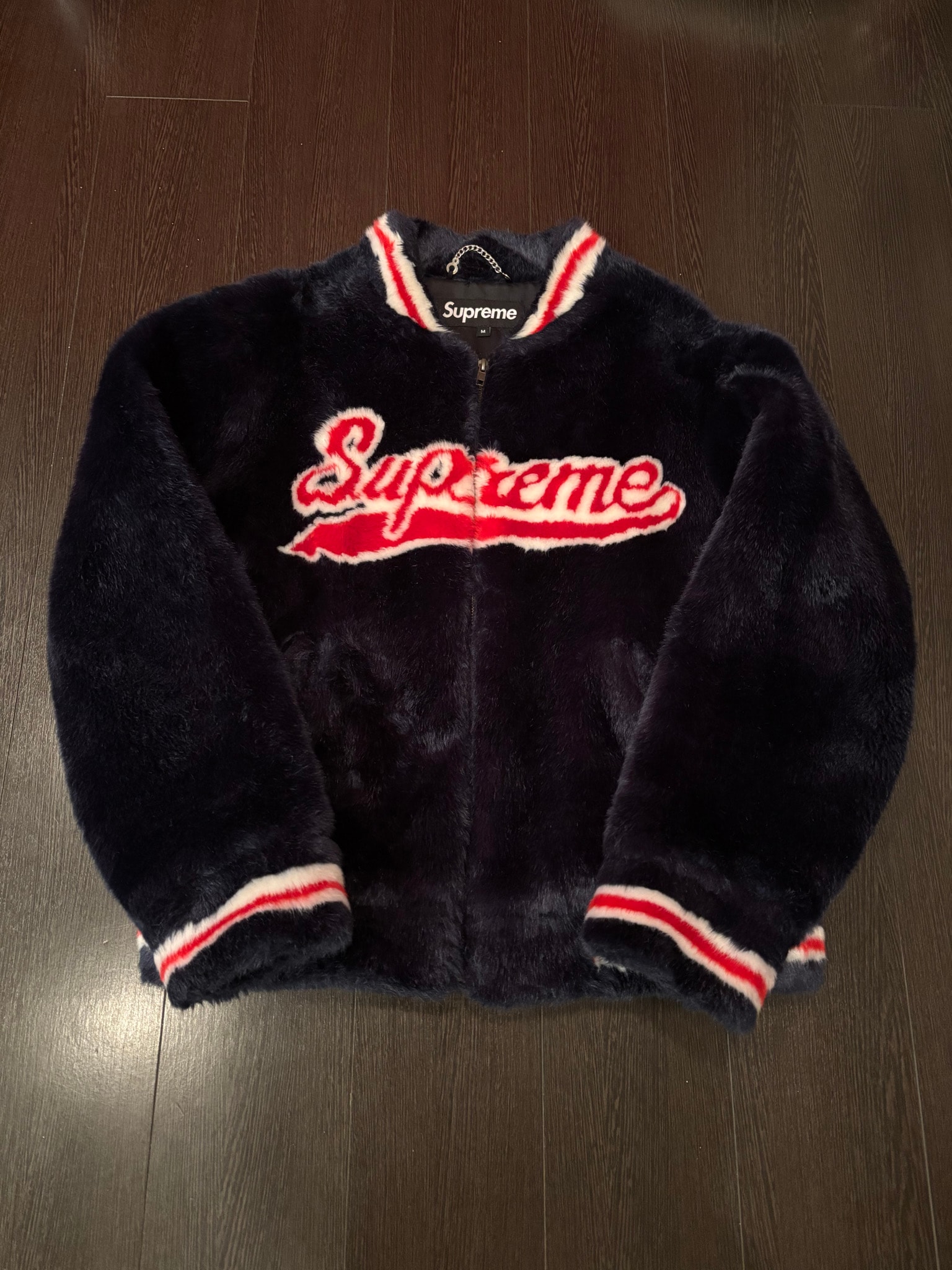 Supreme Faux Fur Varsity Jacket "Navy"