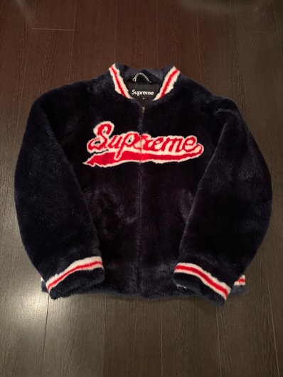 Supreme Faux Fur Varsity Jacket "Navy"