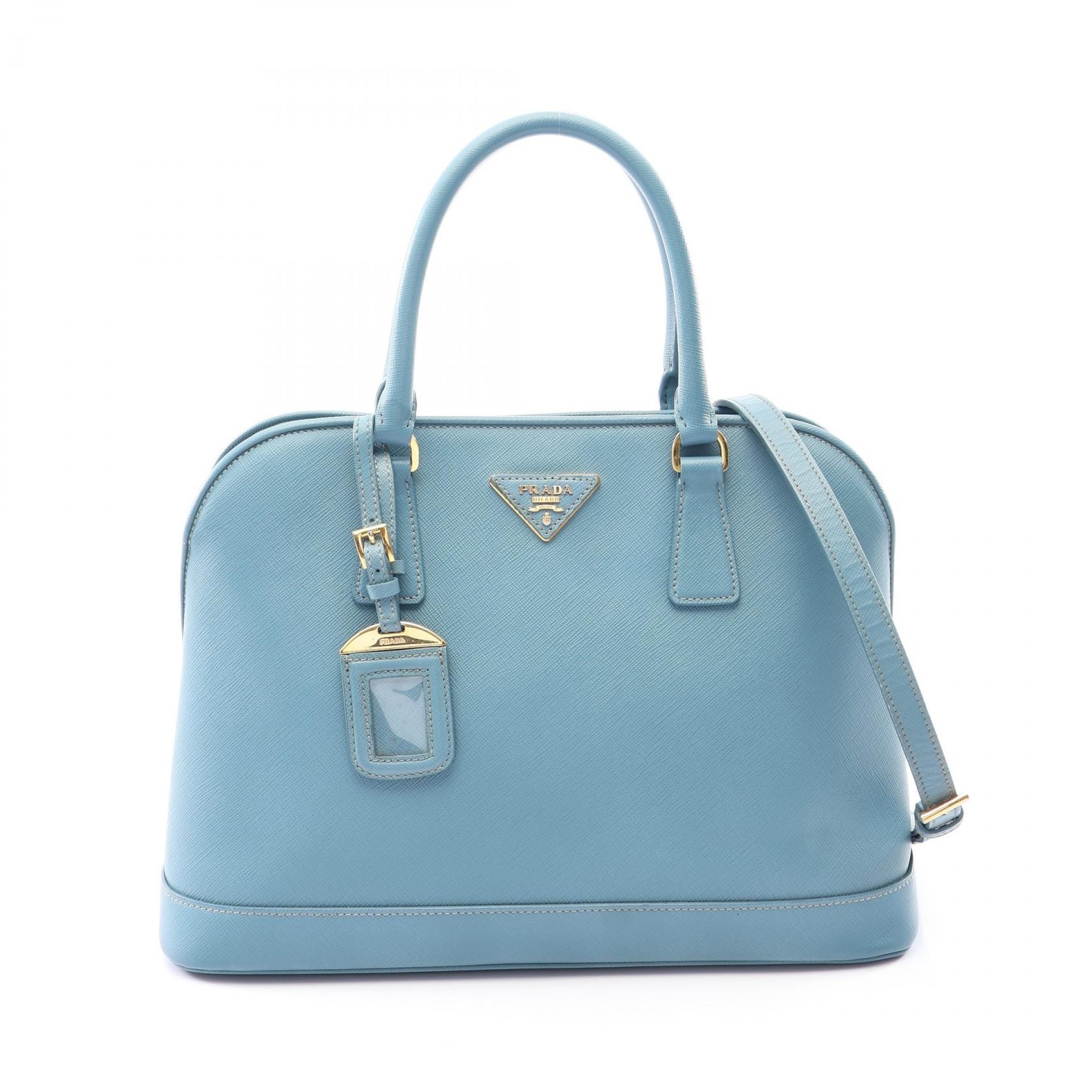プラダ PRADA トライアングルロゴ 2WAY ハンドバッグ バッグ サフィアーノレザー レディース ブルー系 【中古】