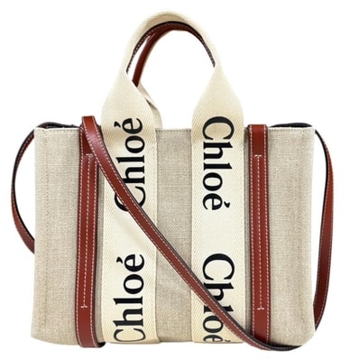 クロエ ウッディ スモールトート ショルダーバッグ リネン CHC22AS397I26 ブラウン レディース Chloe 中古