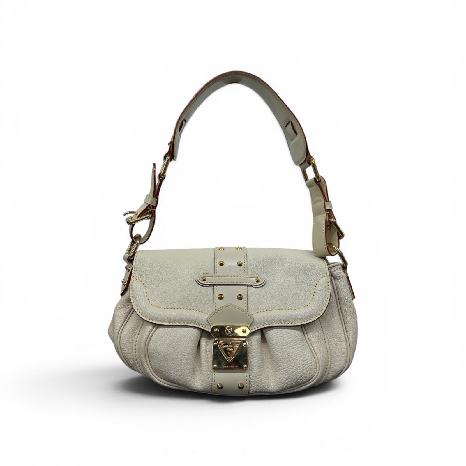 LOUIS VUITTON 希少 ルイヴィトン スハリ コンフィダン ショルダーバッグ M91782 レザー DU1047 ホワイト アイボリー ワンショルダー Y2K スタッズ LV Bランク 中古 鑑定済 ヴィトンバッグ