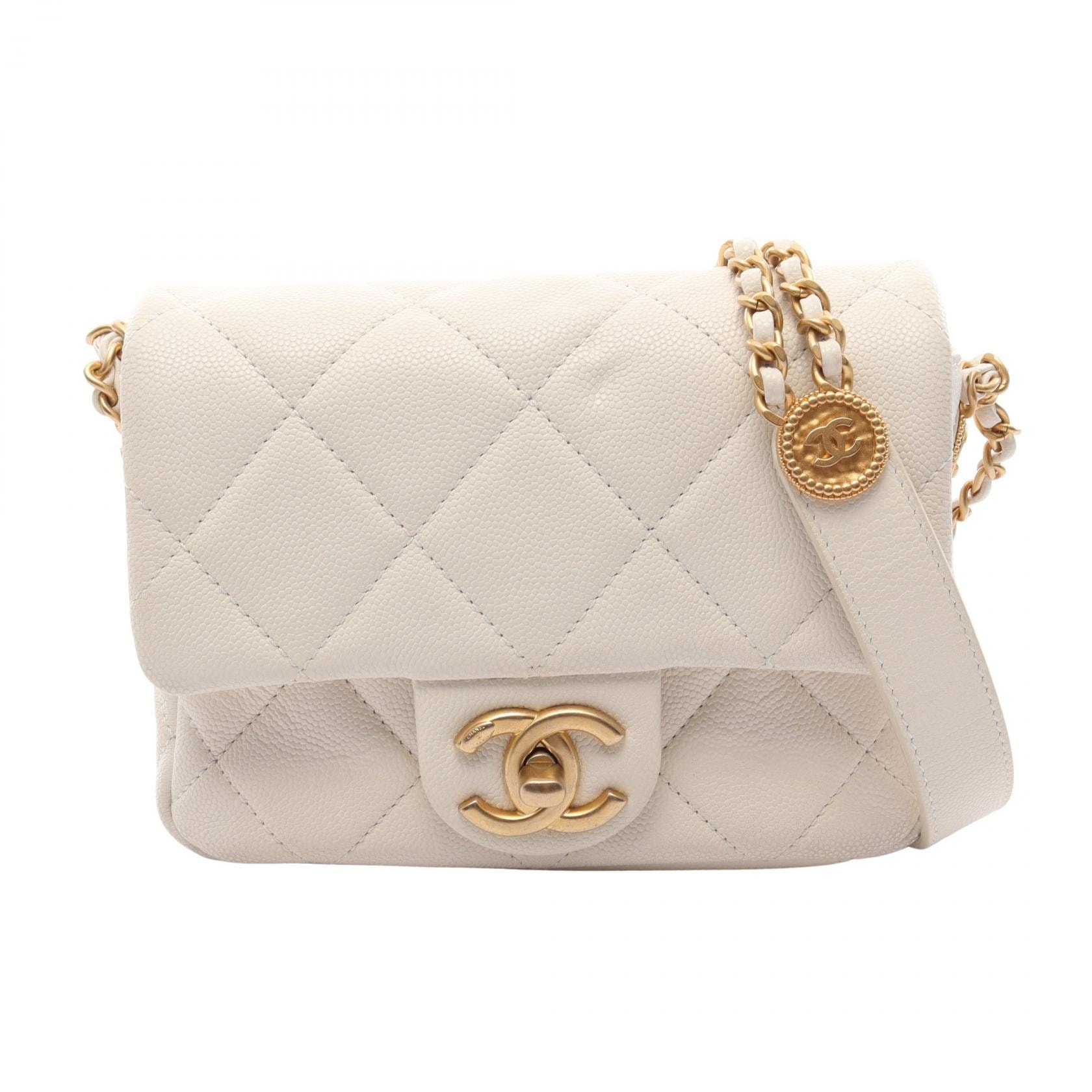 シャネル CHANEL マトラッセ ミニフラップ ショルダーバッグ バッグ キャビアスキン(グレインドカーフ) レディース ホワイト系 AS3368 【中古】