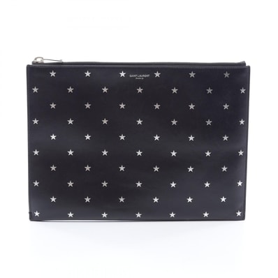 サンローランパリ SAINT LAURENT PARIS ミニジップタブレットスリーブ スター セカンドバッグ クラッチバッグ バッグ レザー メンズ ブラック系 / シルバー系 397294 【中古】