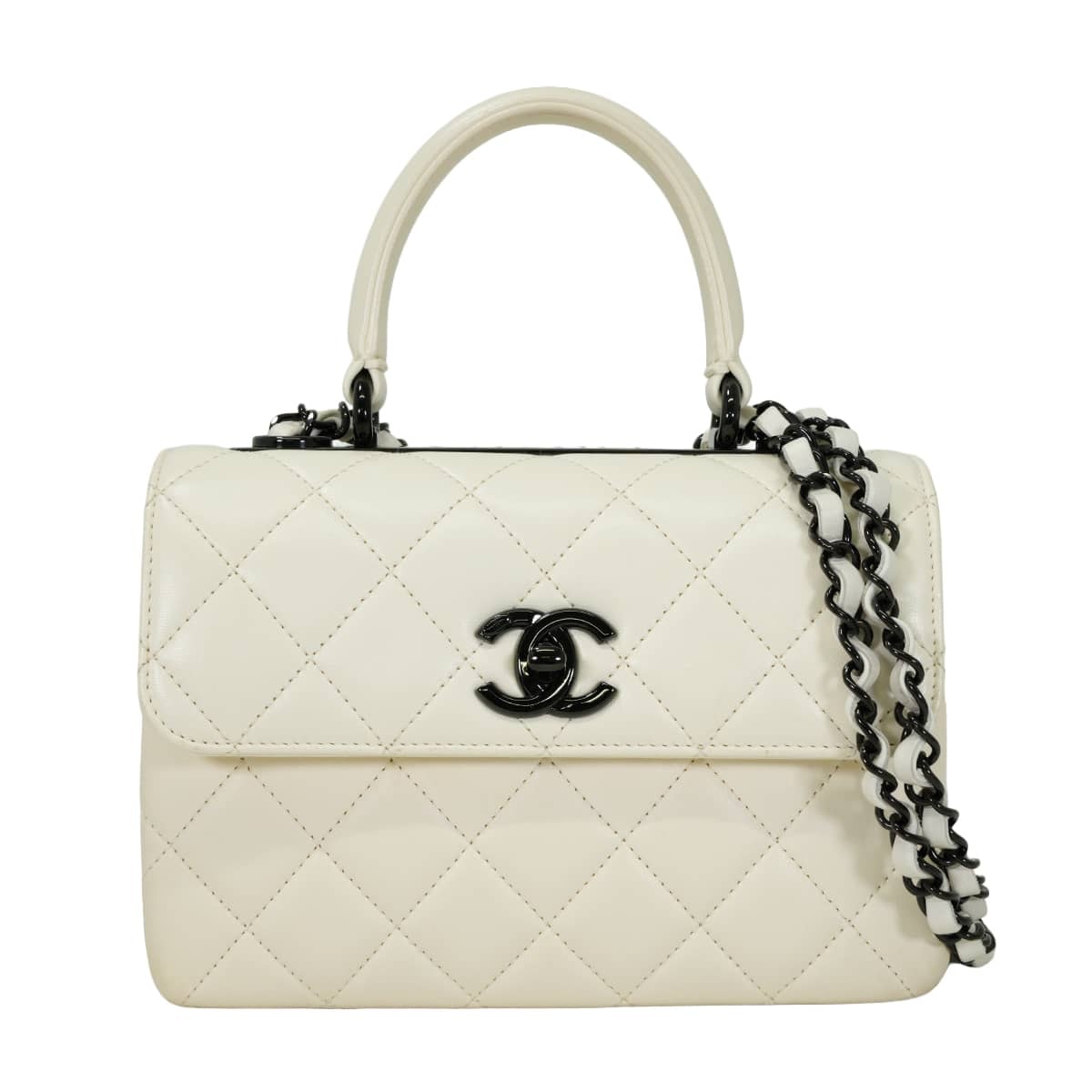 2024年秋冬限定 CHANEL シャネル ショルダーバッグ マトラッセ トレンディ CC トップハンドル 白 (ホワイト) ラムスキン ブラック金具 AS4654 新品同様【中古】
