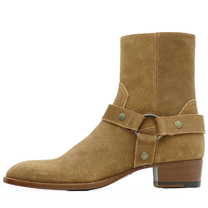 SAINT LAURENT PARIS サンローランパリ リングブーツ サイズ 39.5 メンズ ワイアットハーネス スウェード レザーソール シグネチャー ロゴ刻印 ジップ シューズ 革靴 ブラウン 茶色 イタリア製 WA420090