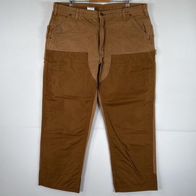古着 カーハート Carhartt ワークパンツ ダック ペインターパンツ 作業着 ワンポイント ロゴ 大きいサイズ ダブルニー w42 L30 ベージュ メンズ