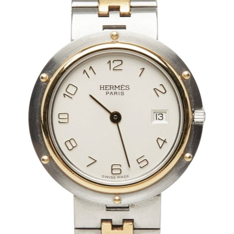 エルメス クリッパー 腕時計 CL4.220 クオーツ ホワイト文字盤 ステンレススチール レディース HERMES 中古