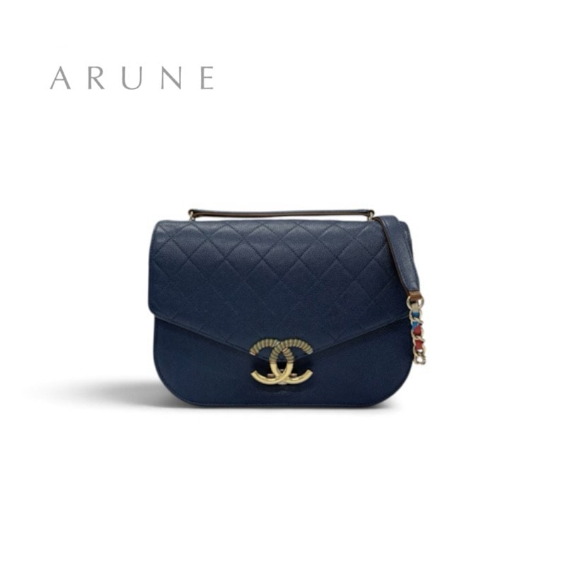 シャネル CHANEL バッグ ショルダーバッグ ネイビー ゴールド マルチカラー ハーフココ ココマーク マトラッセ チェーン 2way