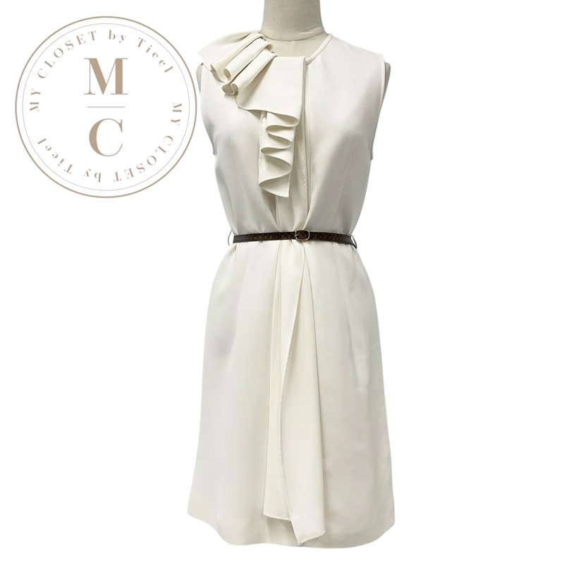 ルイヴィトン LOUIS VUITTON フラウンスカラードレス モノグラム ワンピース シルク ホワイト 白