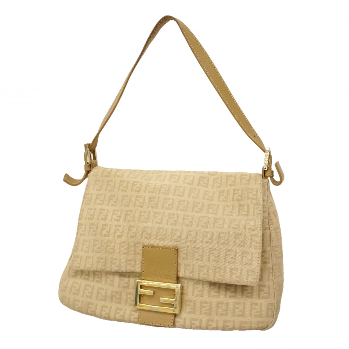 【6da0782】フェンディ ハンドバッグ ズッキーノ マンマバケット ナイロンキャンバス ベージュ シャンパンゴールド金具【中古】レディース