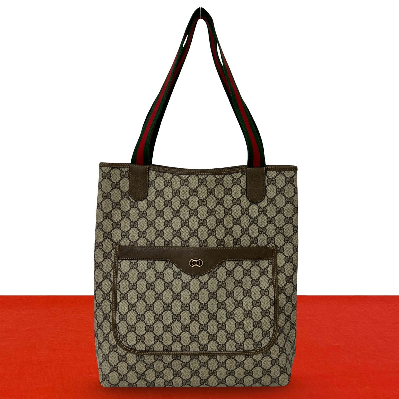 GUCCI グッチ シェリーライン GG ロゴ 柄 レザー PVC トートバッグ ブラウン
50591