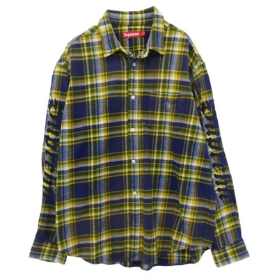 Supreme シュプリーム 25SS Old English Plaid Flannel Shirt ロゴ プレイド チェック フランネル ネルシャツ 長袖 シャツ ブルー系 イエロー系 L【中古】