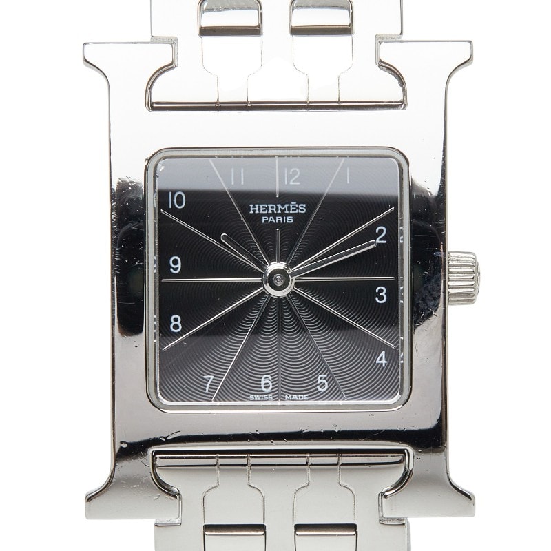 エルメス Hウォッチ 腕時計 HH1.210 クオーツ ブラック文字盤 ステンレススチール レディース HERMES 【中古】