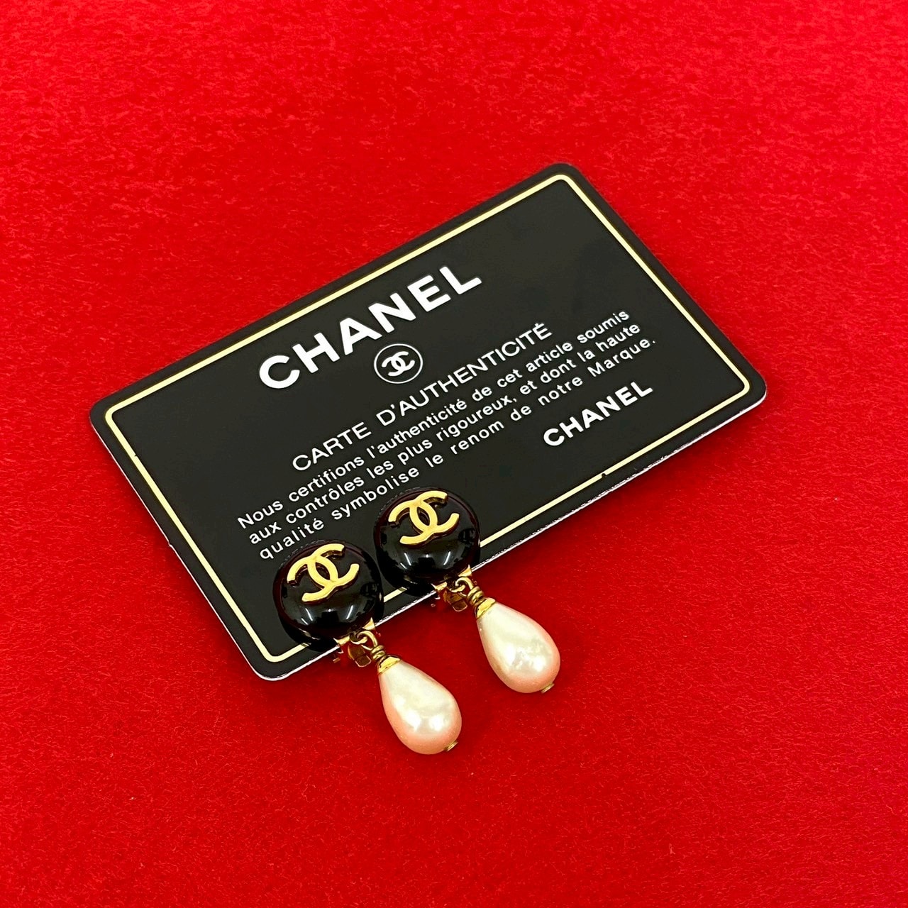 CHANEL シャネル ココマーク GP フェイクパール イヤリング ブラック
 29-10