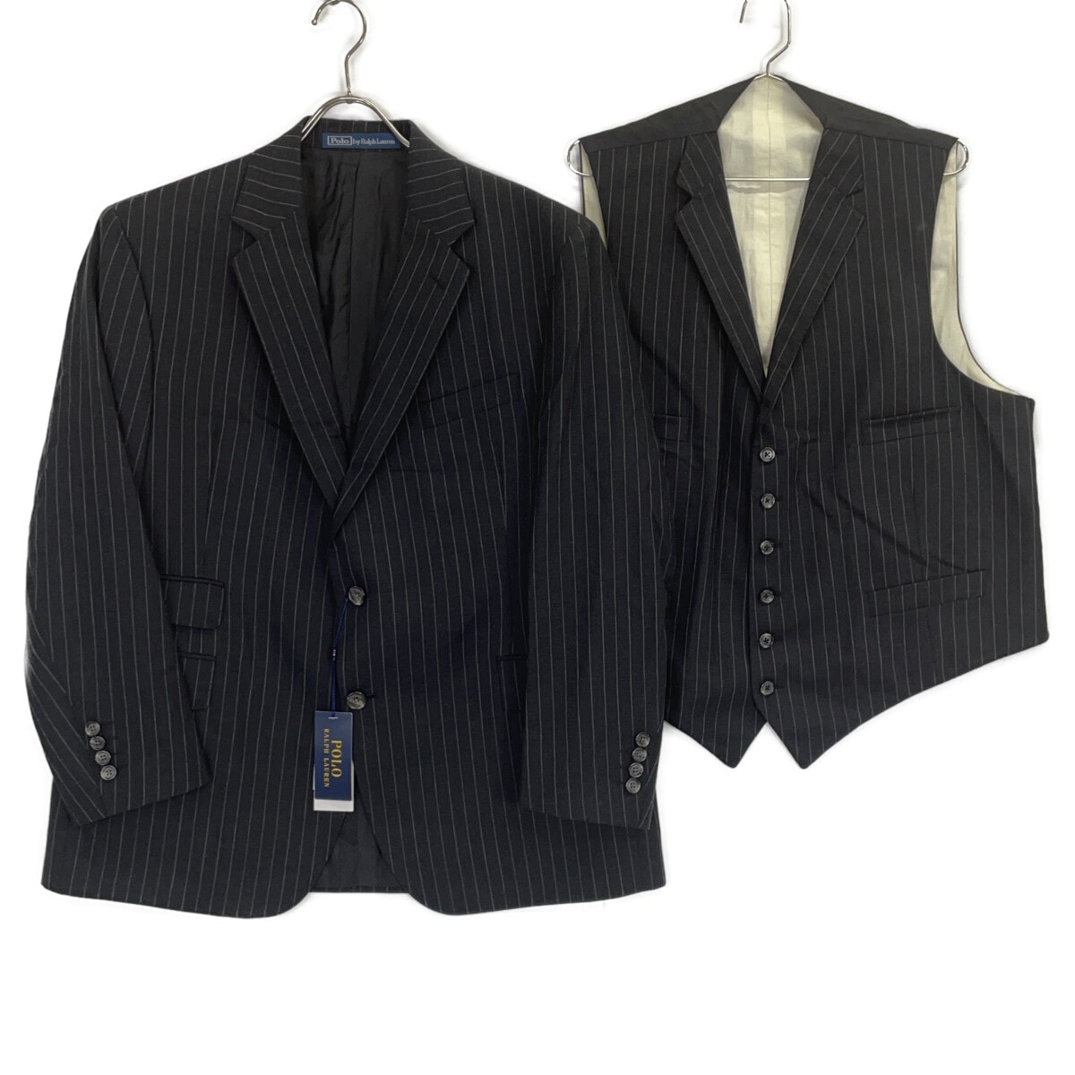 ポロ ラルフローレン チャコールグレー ウール ピンストライプ USA製 2P スーツ 表記なし