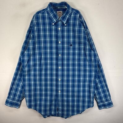 古着 ブルックスブラザーズ Brooks Brothers 長袖シャツ ボタンダウン ワンポイント M ブルー系 チェック メンズ