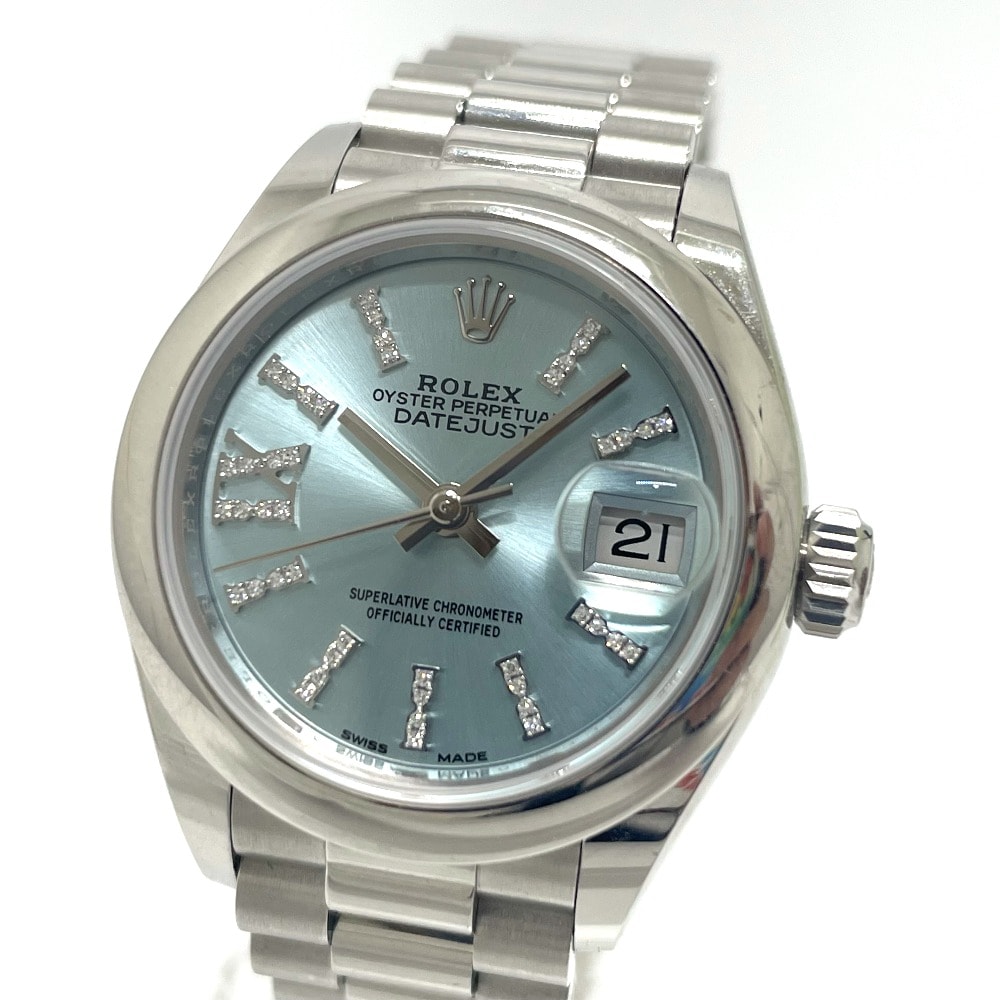 ロレックス ROLEX デイトジャスト 自動巻き 279166 オイスターパーペチュアル アイスブルー ローマ文字盤 ダイヤ 腕時計 Pt950 シルバー