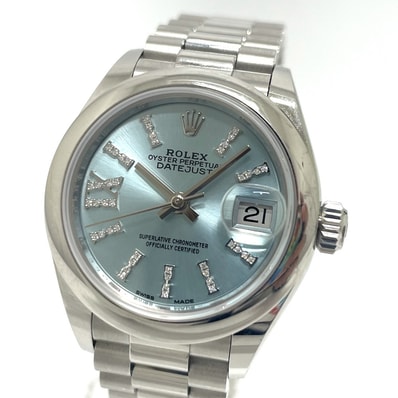 ロレックス ROLEX デイトジャスト 自動巻き 279166 オイスターパーペチュアル アイスブルー ローマ文字盤 ダイヤ 腕時計 Pt950 シルバー