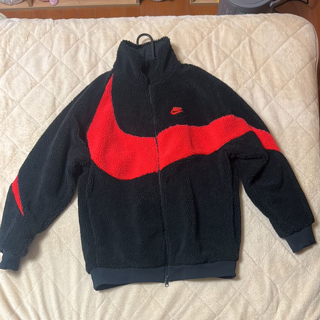 Nike Big Swoosh Reversible Boa Jacket  "Black Chili Red"