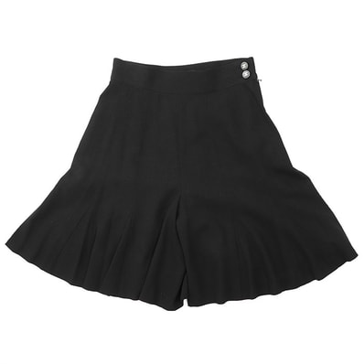 【極美品】CHANEL シャネル ヴィンテージ キュロットパンツ P04646 2004年製 COCOマーク ロゴ ボタン ウール100% トロピカル ショート プリーツ フレア ボトムス レディース サイズ 38 ブラック 黒 フランス製