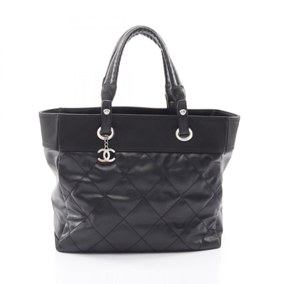 シャネル CHANEL パリビアリッツMM トートバッグ バッグ PVCコーティングキャンバス レザー レディース ブラック系 【中古】
