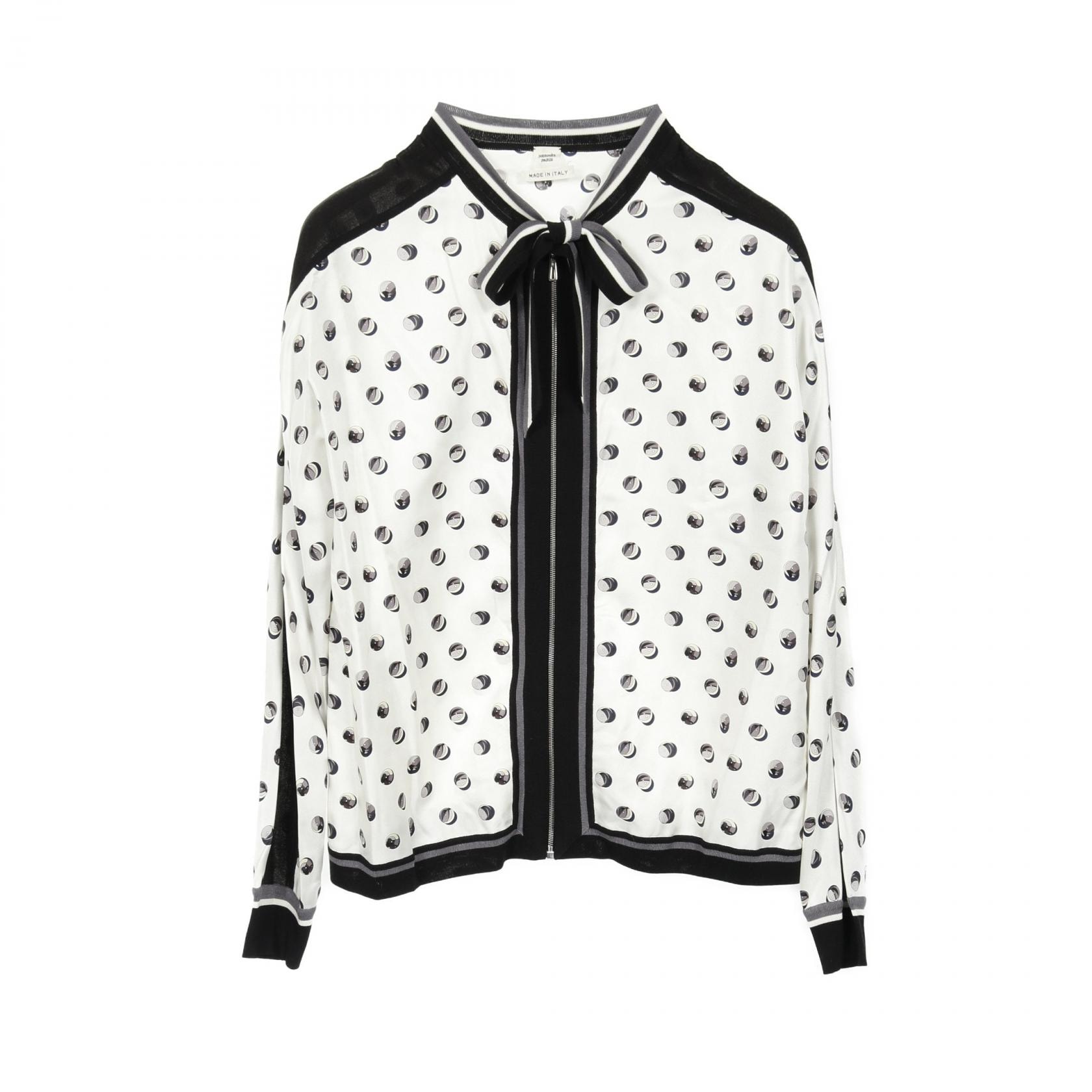 エルメス HERMES ツイルレーヌ JEU DE BILLES ブルゾン 衣料品 アウター シルク シルク ホワイト レディース ホワイト系 / ブラック系 【中古】